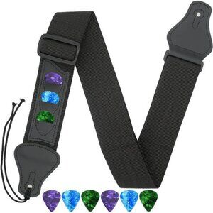 Adjustable guitar strap with pick holders fits electric acoustic bass guitar